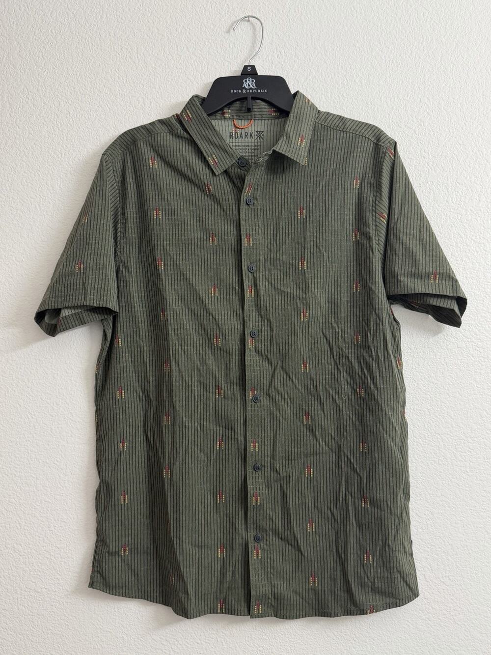 Roark Bless Up Shirt Men's M Green Short Sleeve Stretch Button Up Outdoors